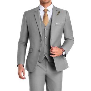 Men's Notched Lapel Grey Groomsmen Slim Fit 3 Pieces Suit for Wedding
